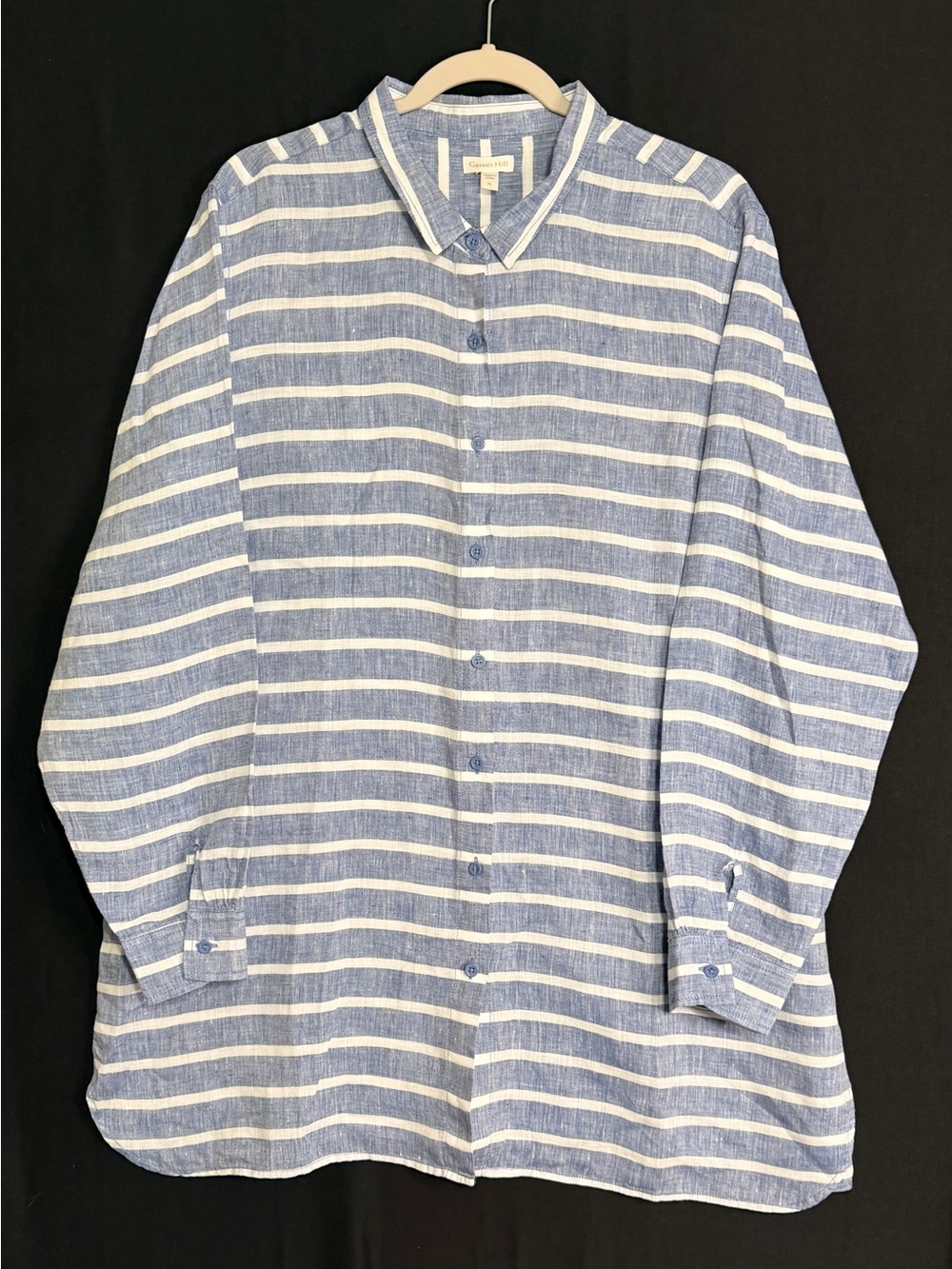Garnet Hill Light Blue & White Stripe Linen Shirt XL - Casual ButtonDown Coastal